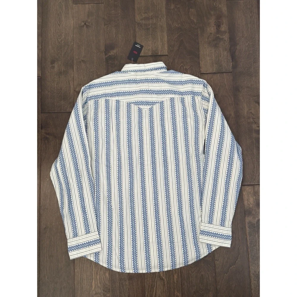 NWT Levis Western Standard Fit Long Sleeve Pearl Snap Shirt Wave Print Blue 2XL